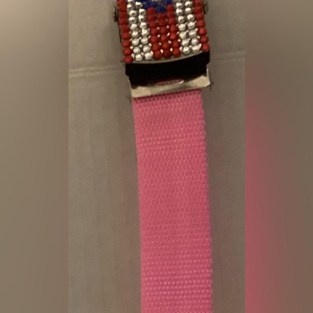 NWT Puerto Rican Flag Rhinestone Buckle with Adjustable Belt Pink - Picture 6 of 6
